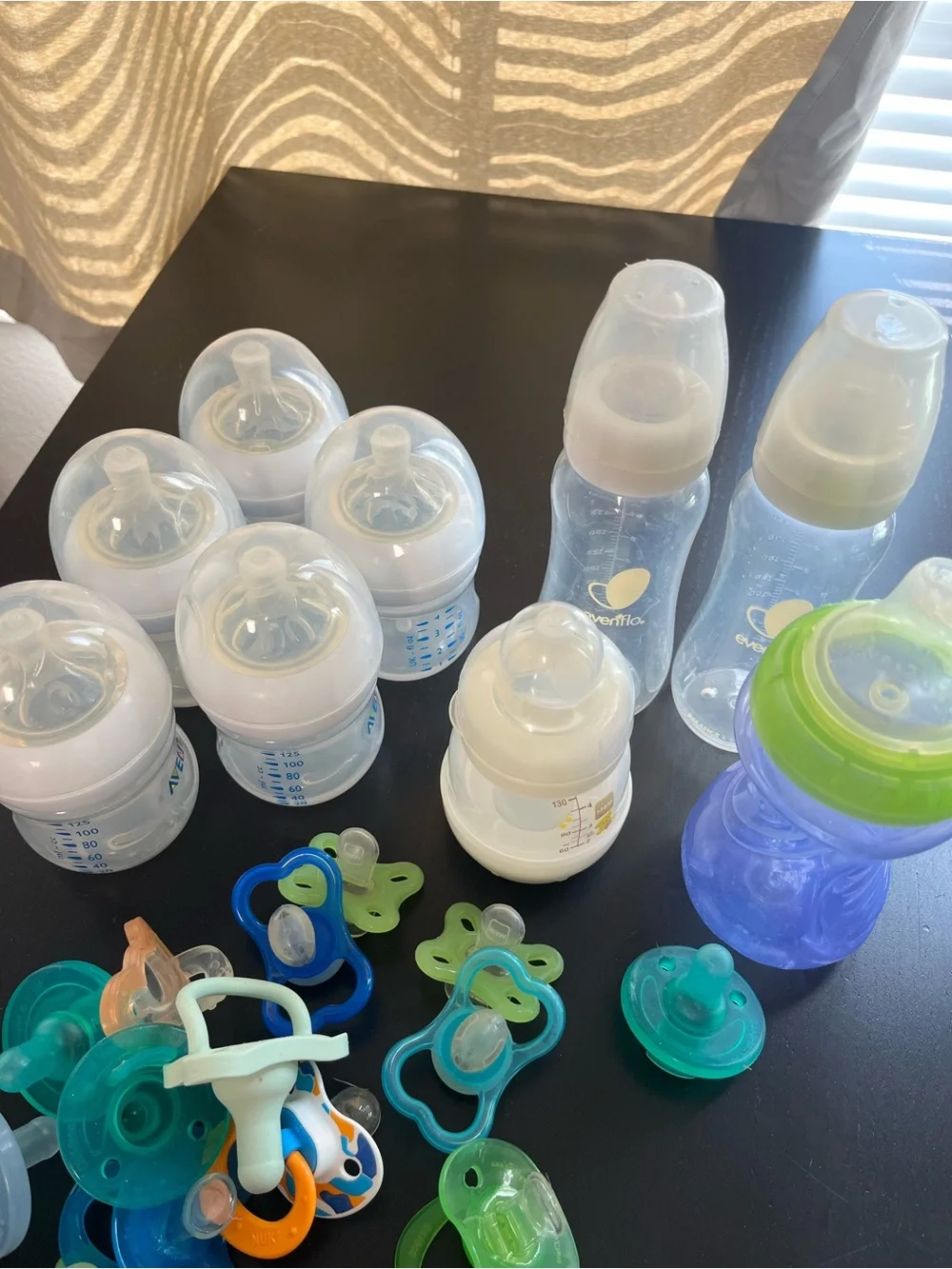 Mixed Baby Bottles and Pacifiers Set - Clear, White, Green, Blue